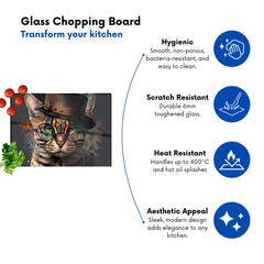 Bengal Cat With Glasses Chopping Board