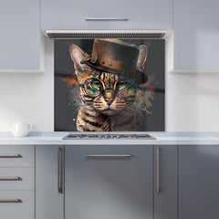 Bengal Cat With Glasses Kitchen Splashback