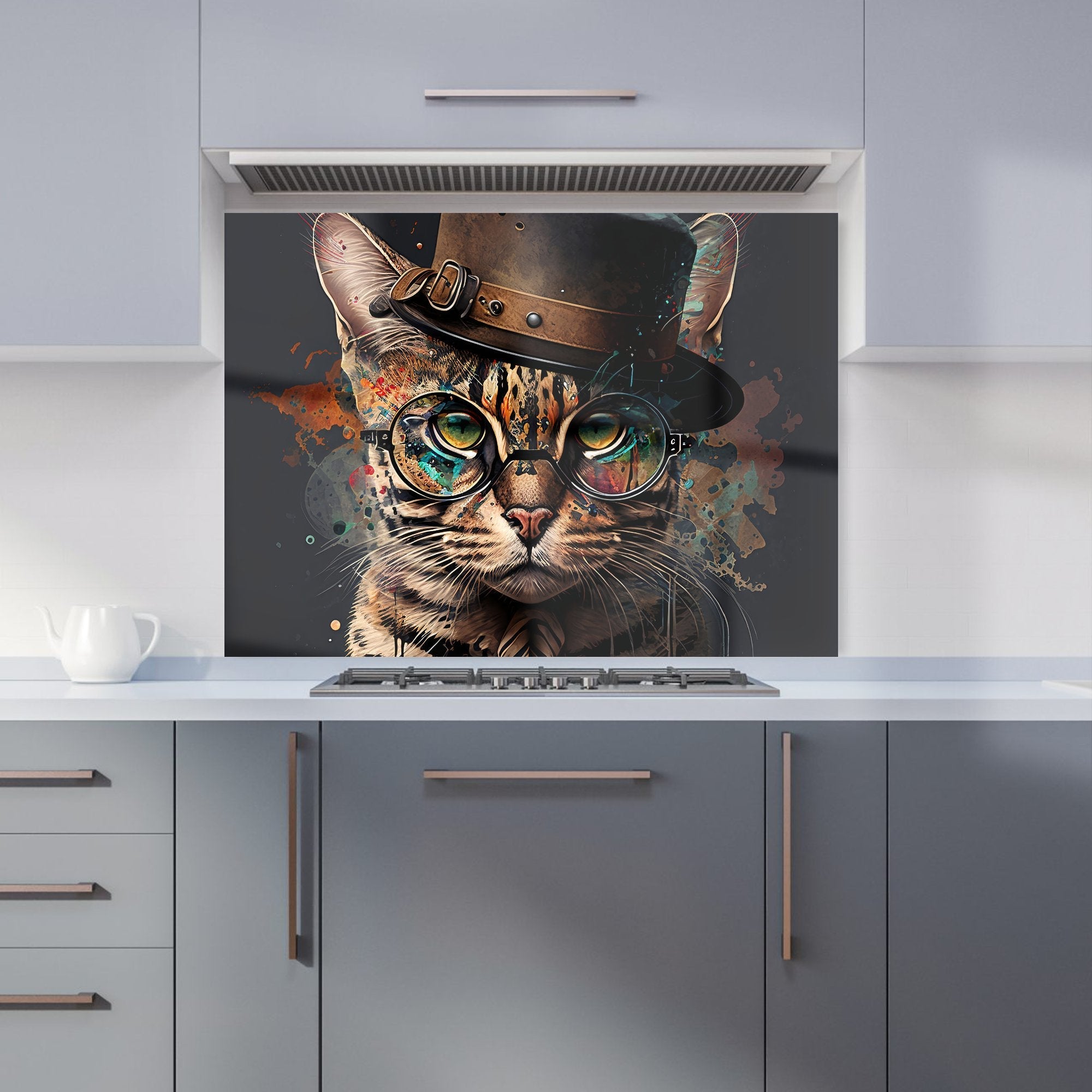 Bengal Cat With Glasses Kitchen Splashback