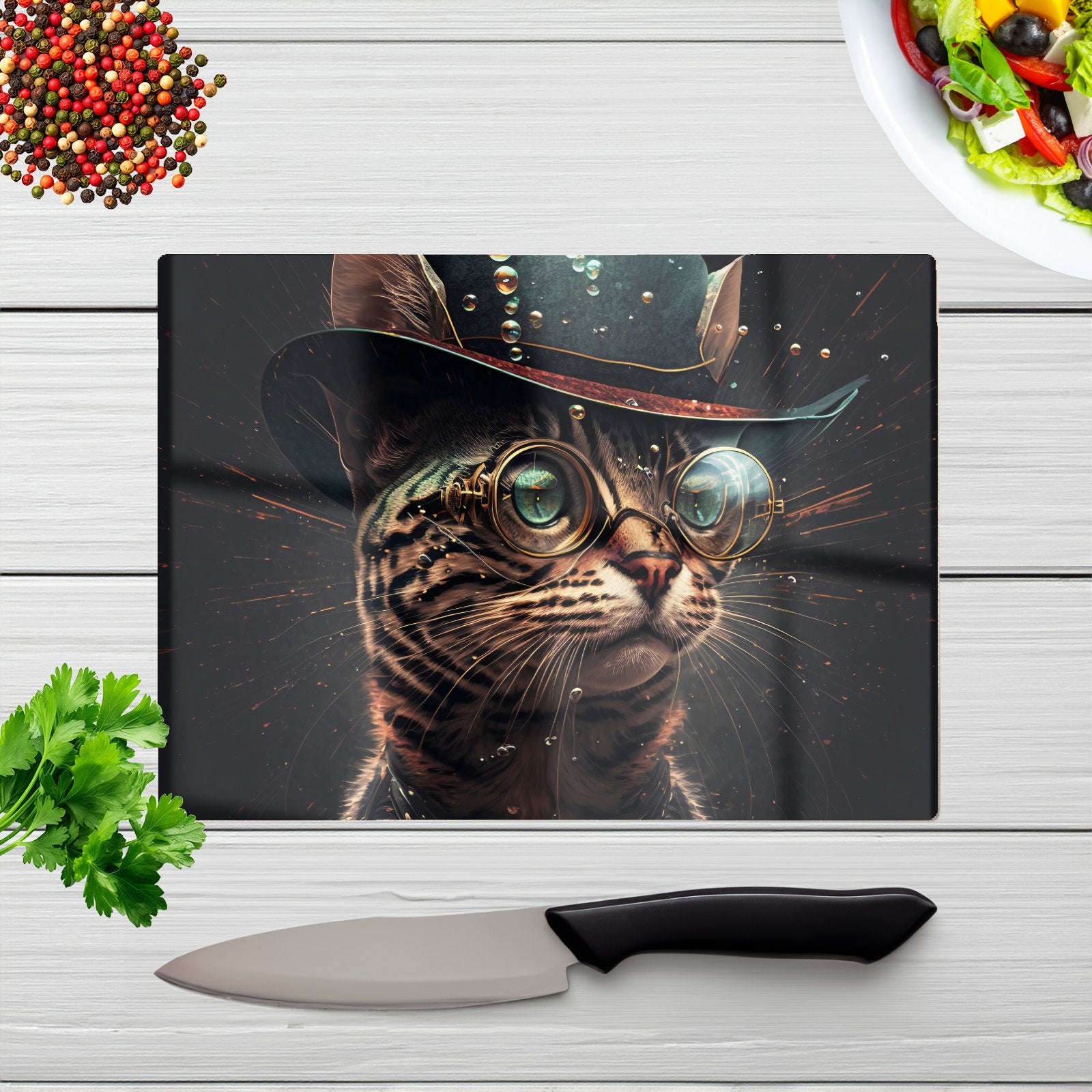Bengal Cat Face Glasses Splashart Chopping Board