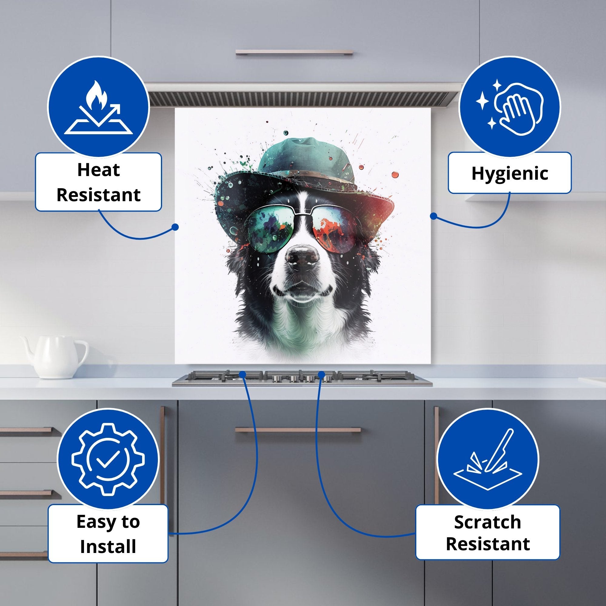 Border Collie Dog Face Splashart Kitchen Splashback