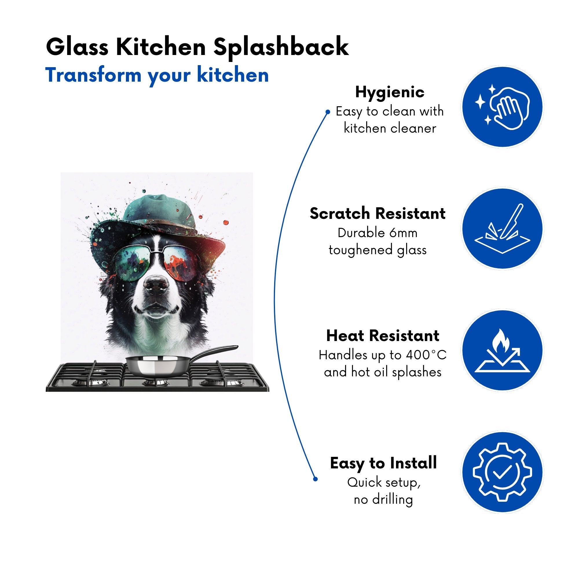 Border Collie Dog Face Splashart Kitchen Splashback