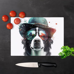 Border Collie Dog Face Splashart Chopping Board