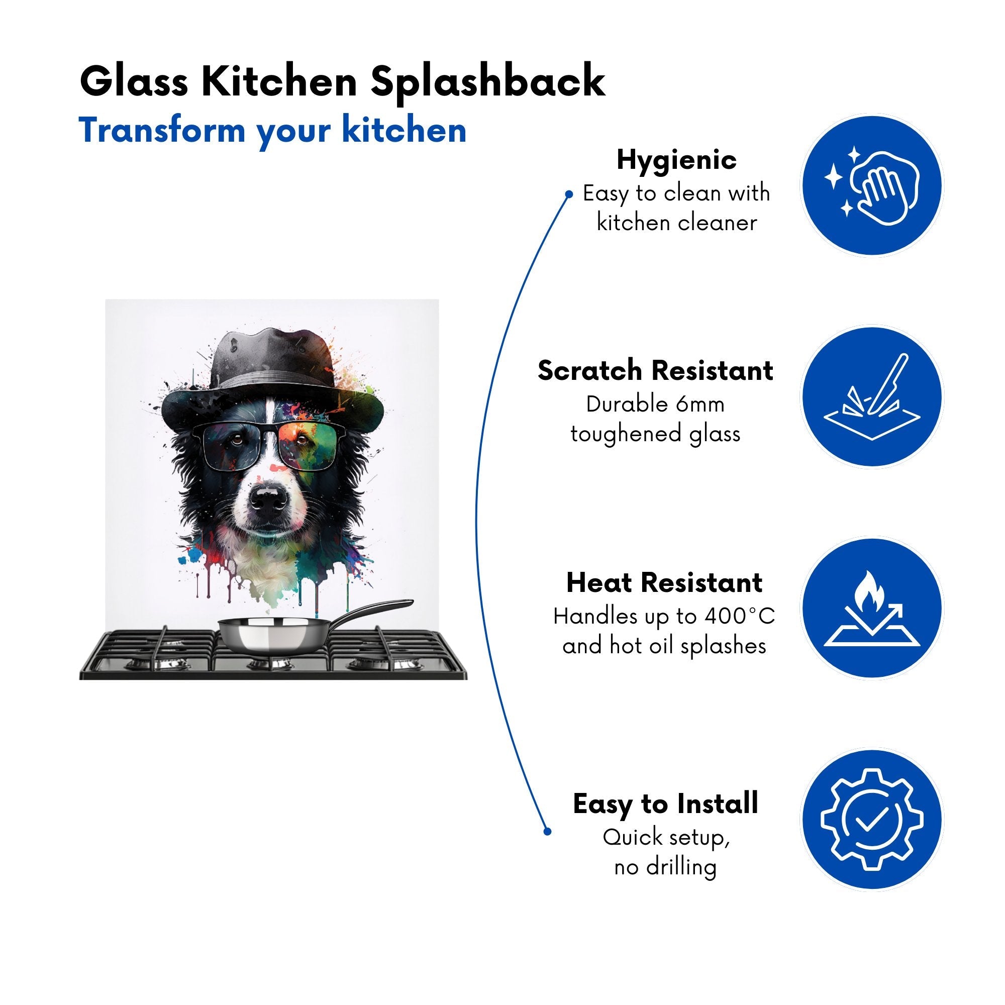 Border Collie Dog Splashart Kitchen Splashback