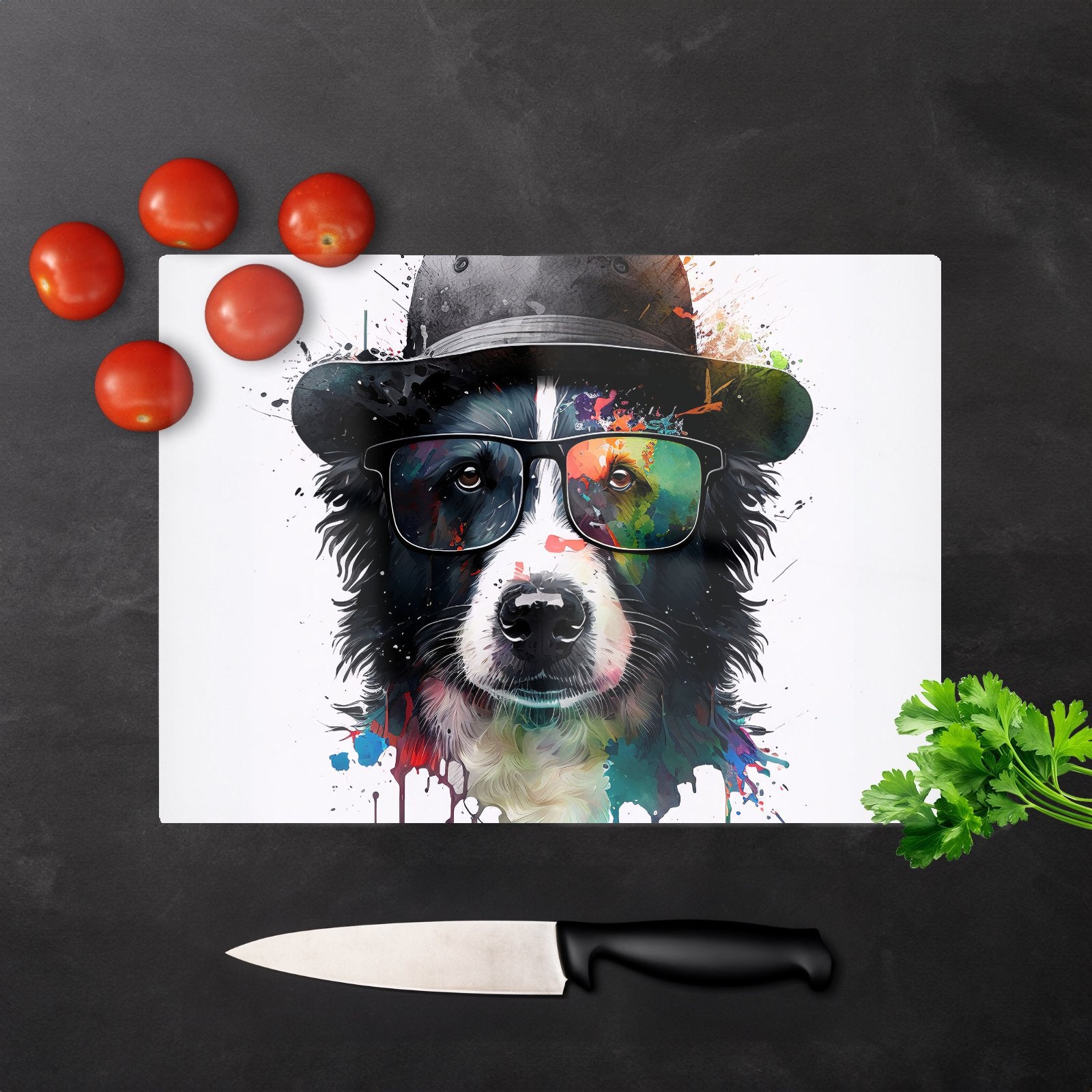 Border Collie Dog Splashart Chopping Board