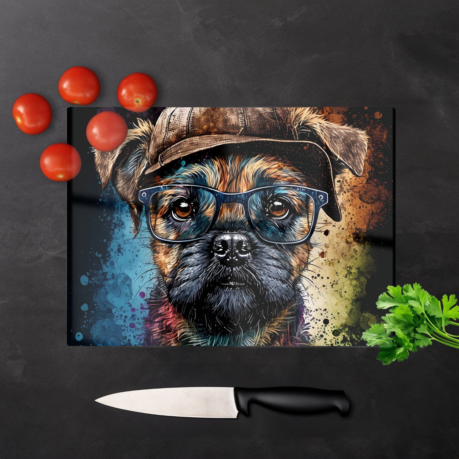Border Terrier Dog Face Splashart Chopping Board