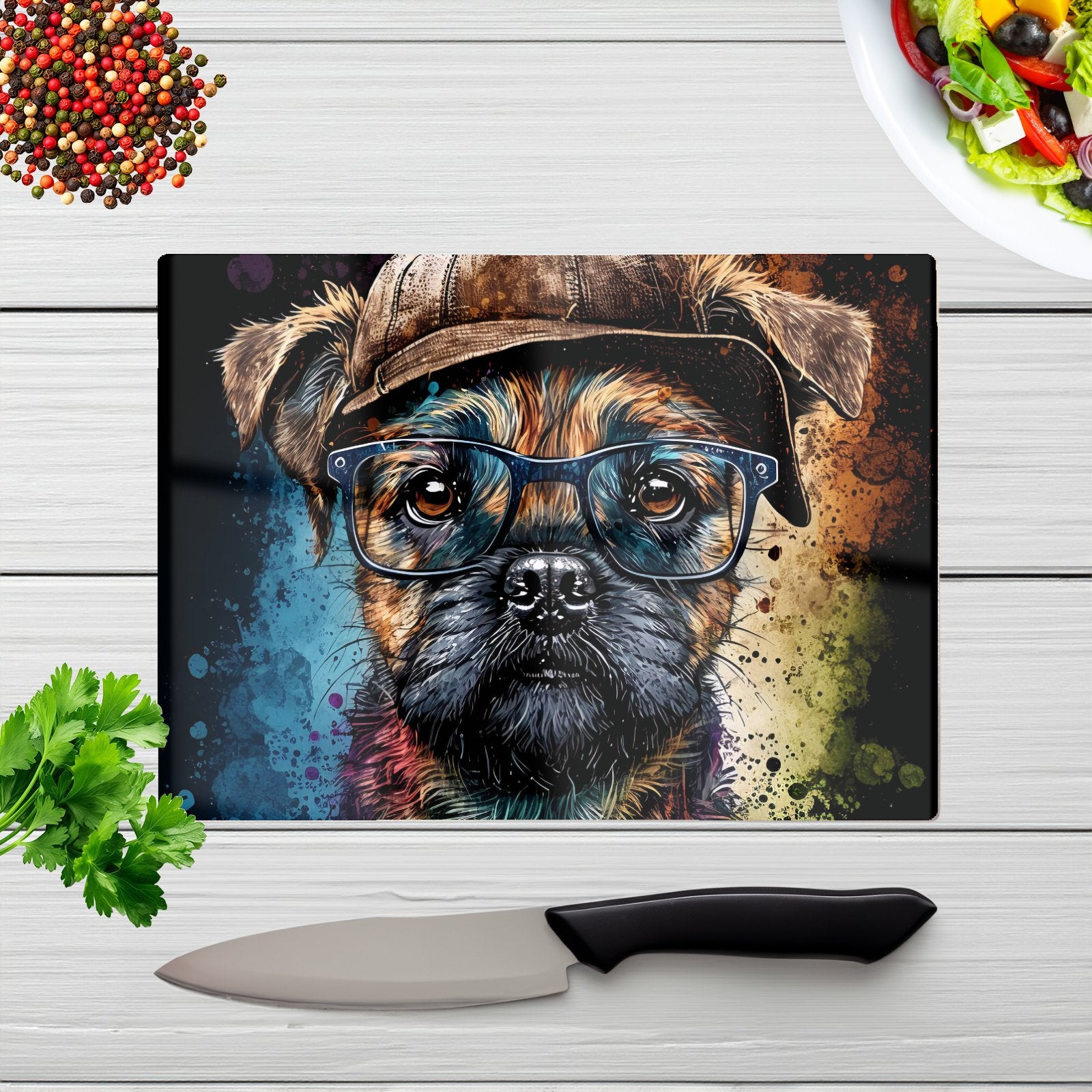 Border Terrier Dog Face Splashart Chopping Board