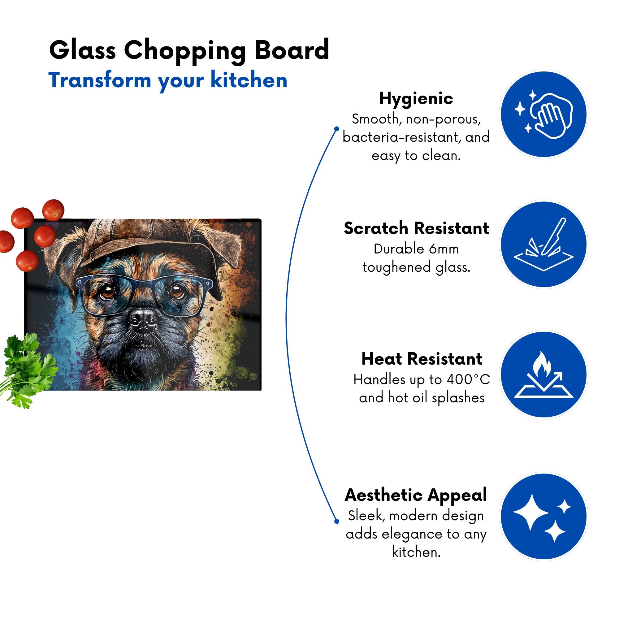 Border Terrier Dog Face Splashart Chopping Board