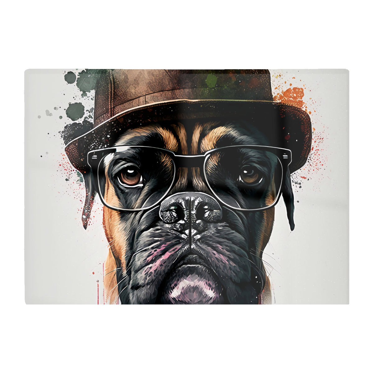 Boxer Dog With Glasses Splashart Chopping Board