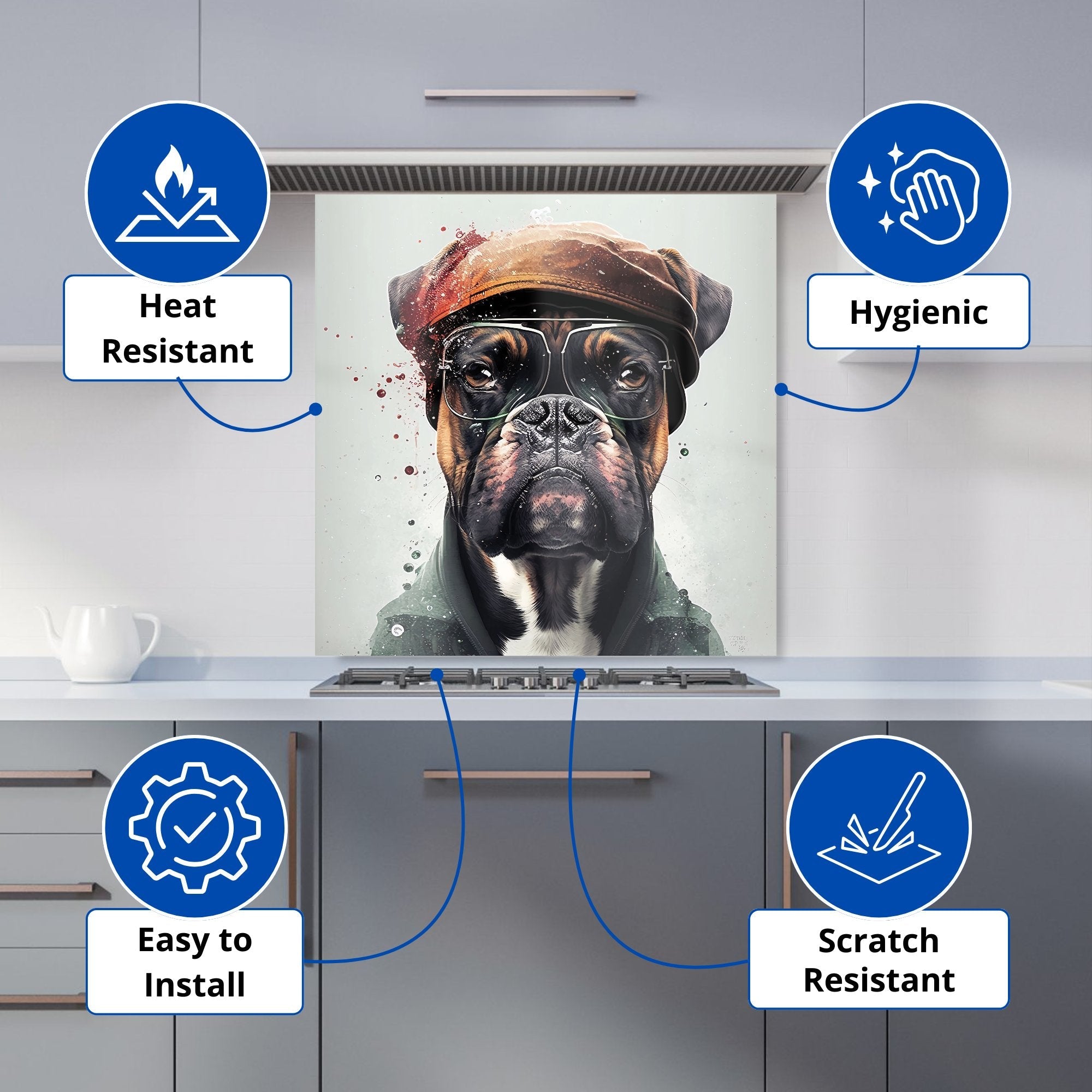 Boxer Dog With Hat Splashart Kitchen Splashback