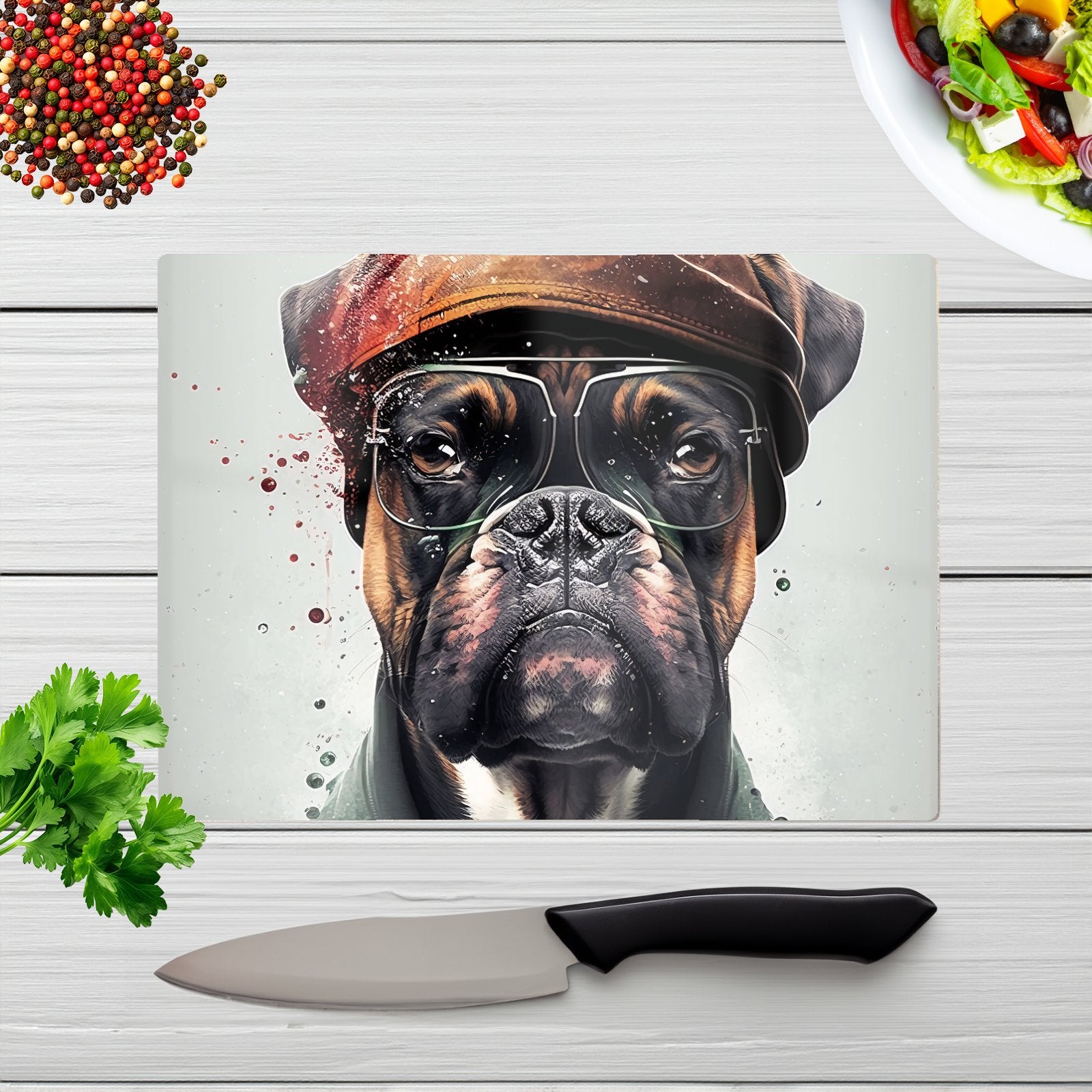 Boxer Dog With Hat Splashart Chopping Board