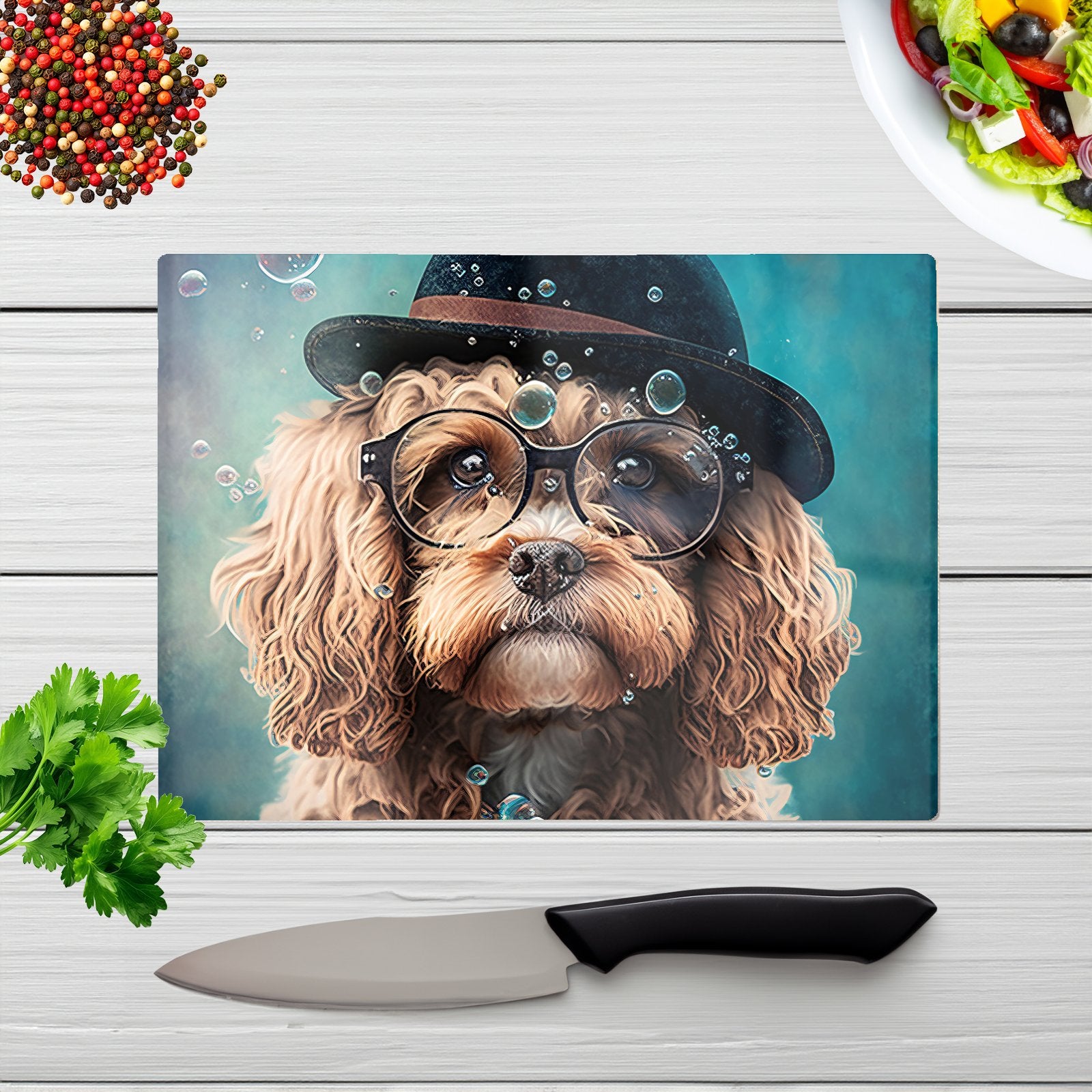 Cavapoo Dog Splashart Chopping Board