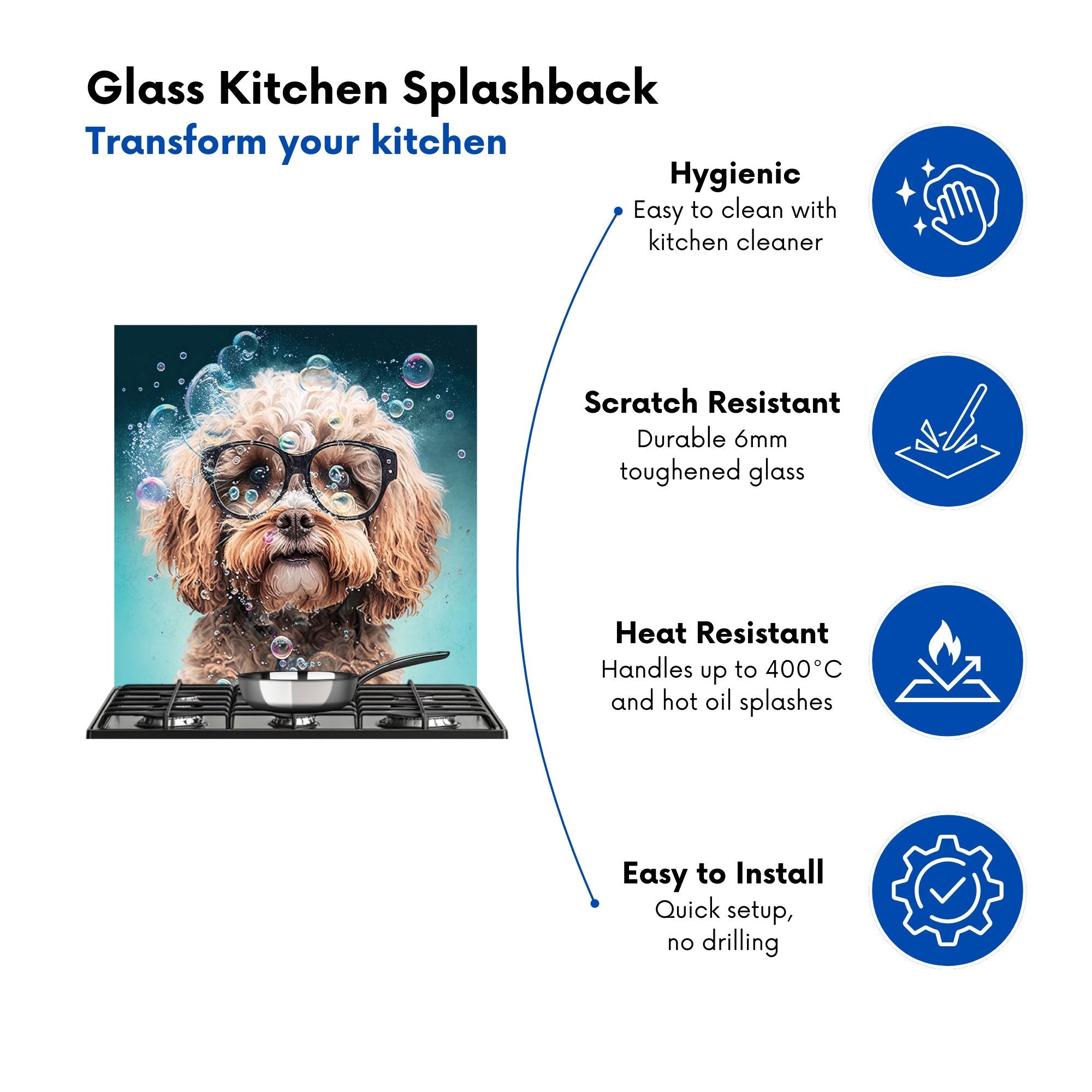Cavapoo Dog With Glasses Splashart Kitchen Splashback