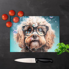 Cavapoo Dog With Glasses Splashart Chopping Board