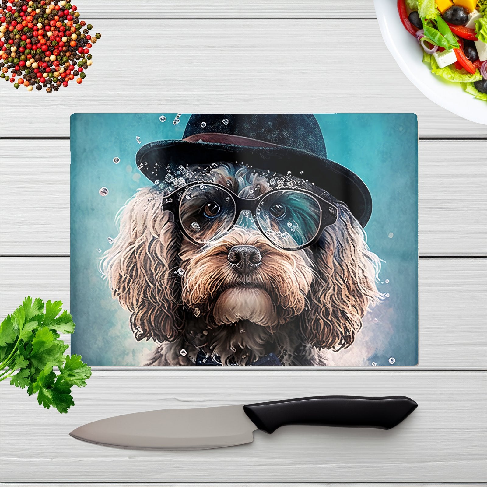 Cockapoo Dog Splashart Chopping Board