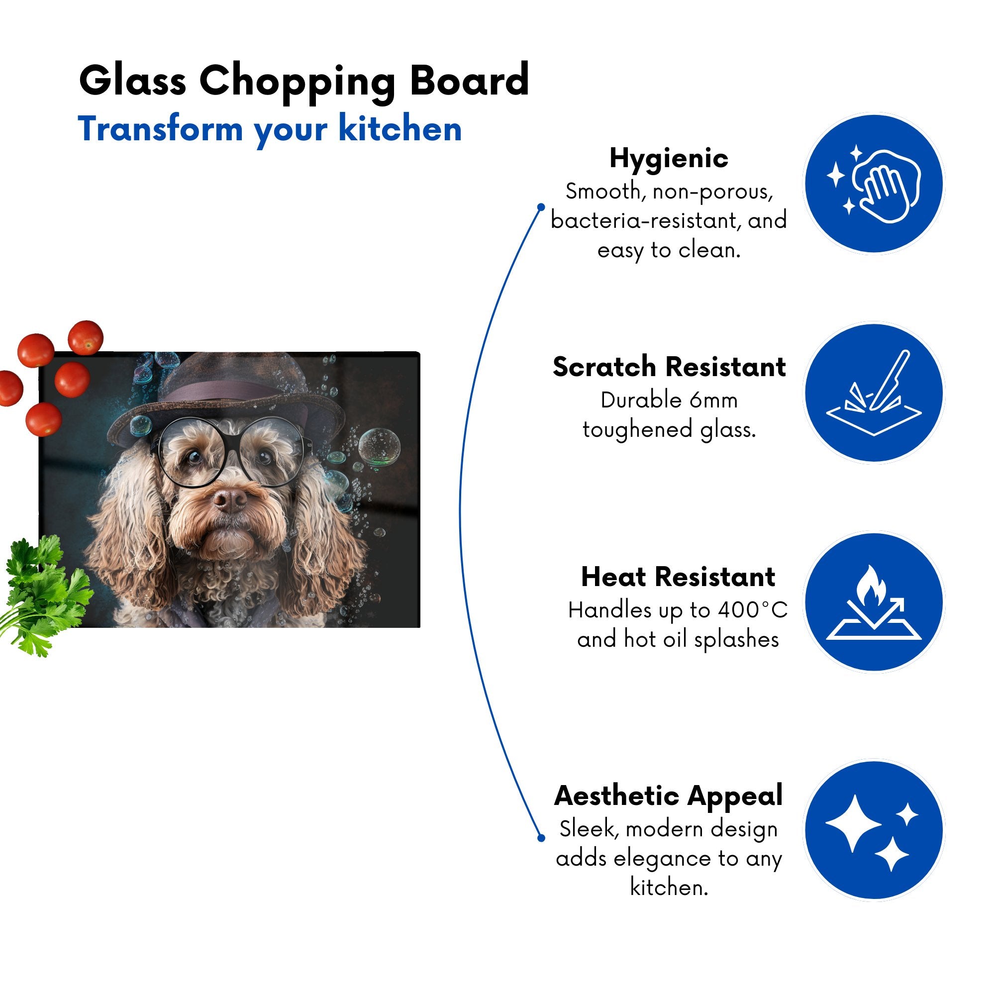 Cockapoo Dog With Glasses Splashart Chopping Board