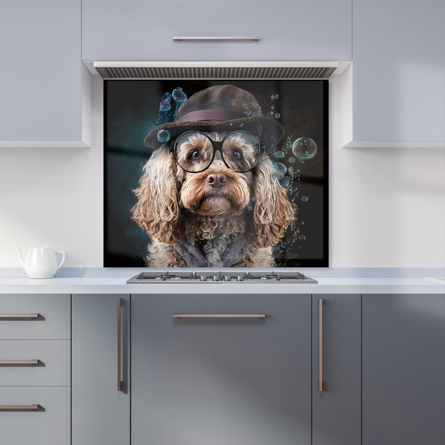 Cockapoo Dog With Glasses Splashart Kitchen Splashback