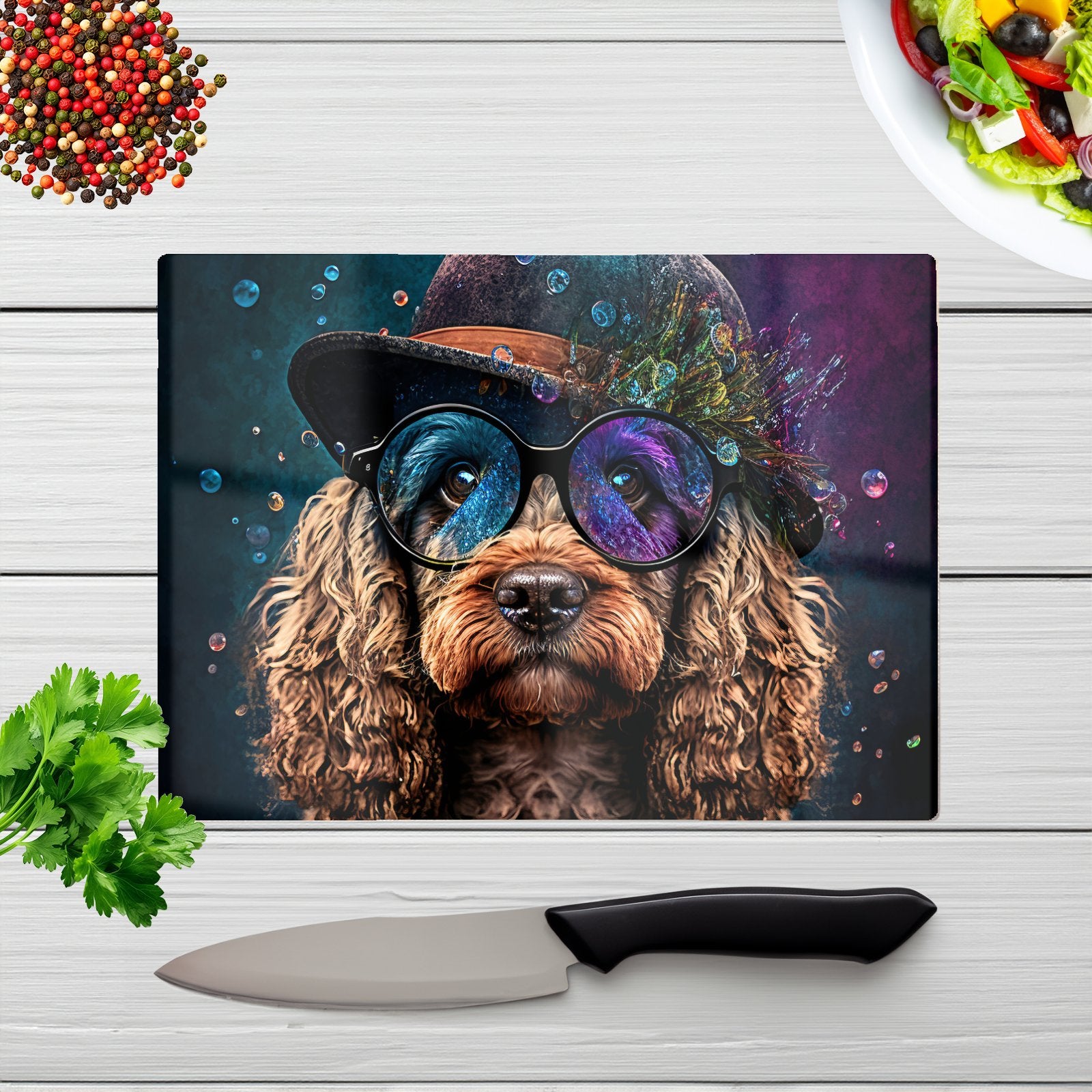 Cockapoo Dog Face Splashart Chopping Board