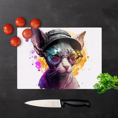Cornish Rex With Glasses Splashart Chopping Board