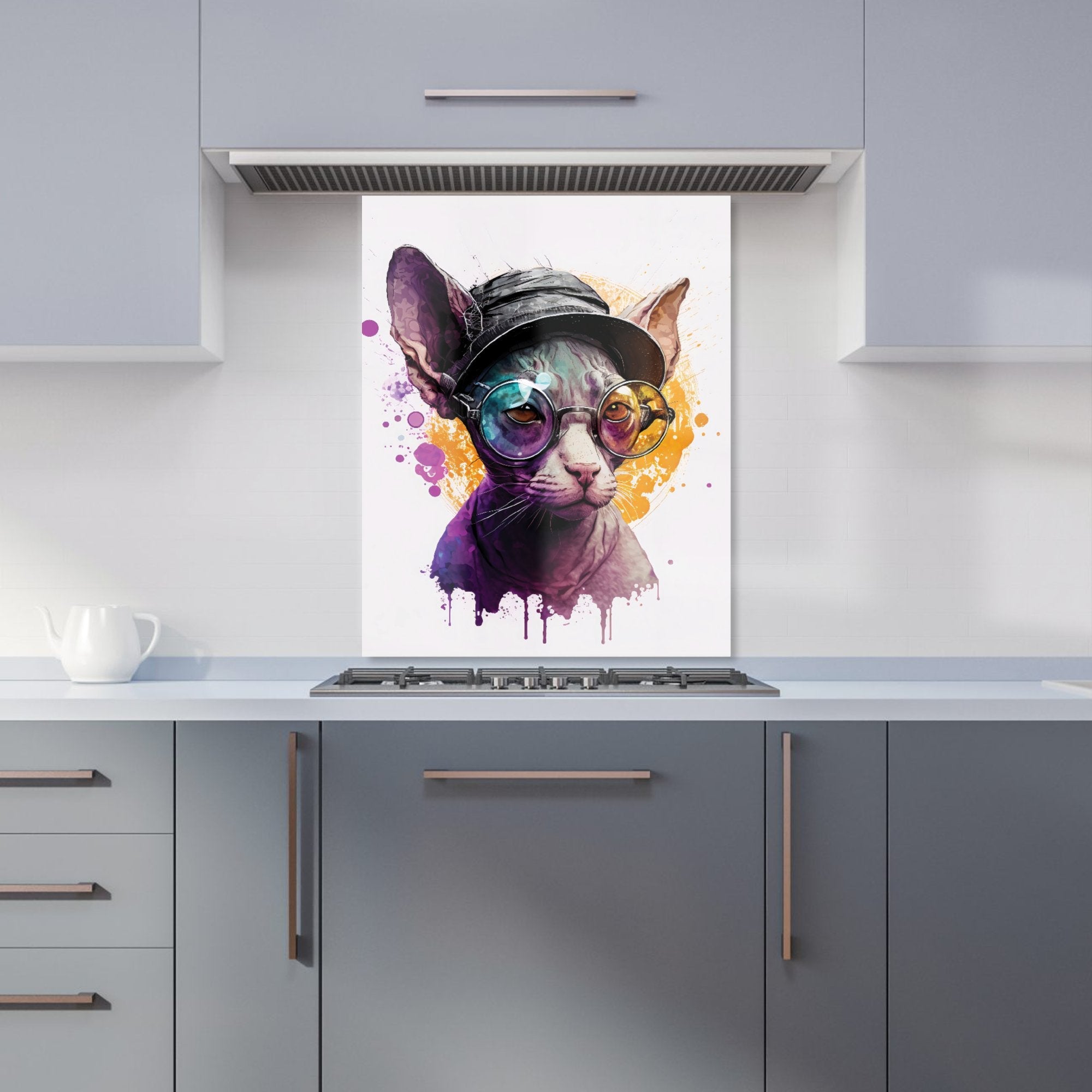 Cornish Rex With Glasses Splashart Kitchen Splashback