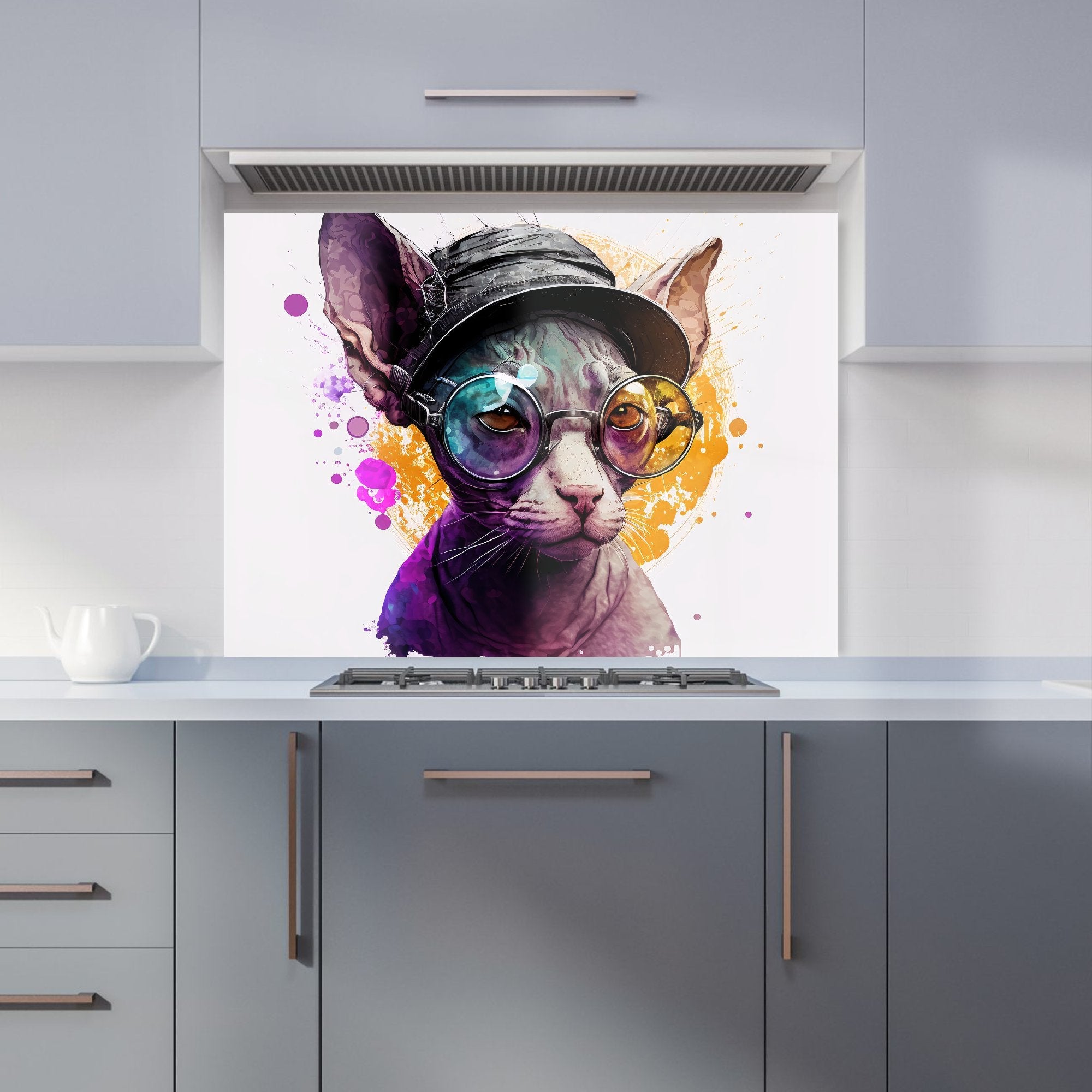 Cornish Rex With Glasses Splashart Kitchen Splashback