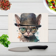 Devon Rex Cat With Glasses Splashart Chopping Board