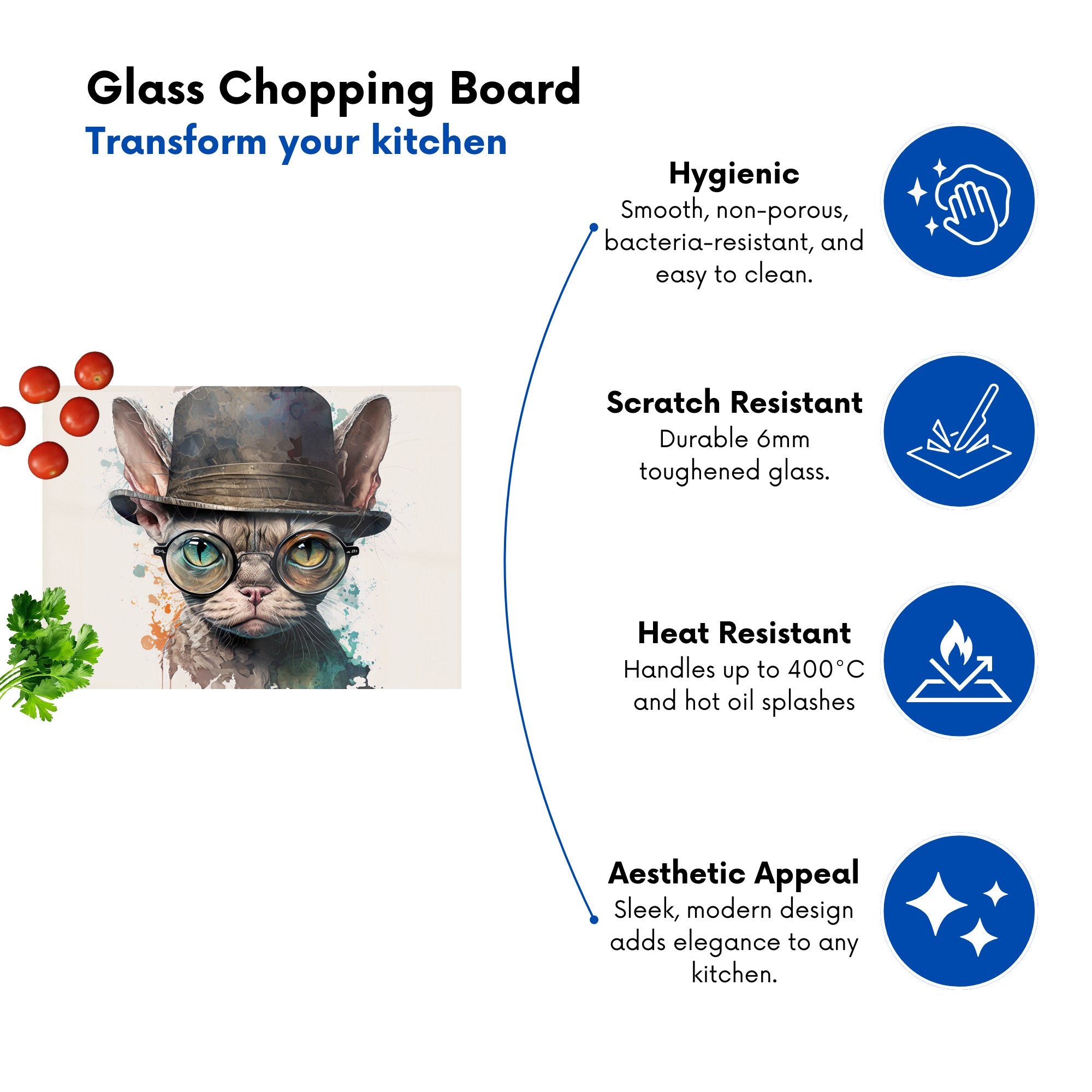 Devon Rex Cat With Glasses Splashart Chopping Board