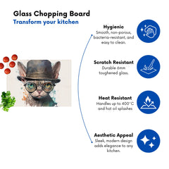 Devon Rex Cat With Glasses Splashart Chopping Board