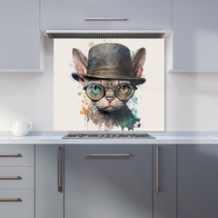 Devon Rex Cat With Glasses Splashart Kitchen Splashback
