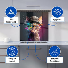 Devon Rex Cat With Hat Splashart Kitchen Splashback
