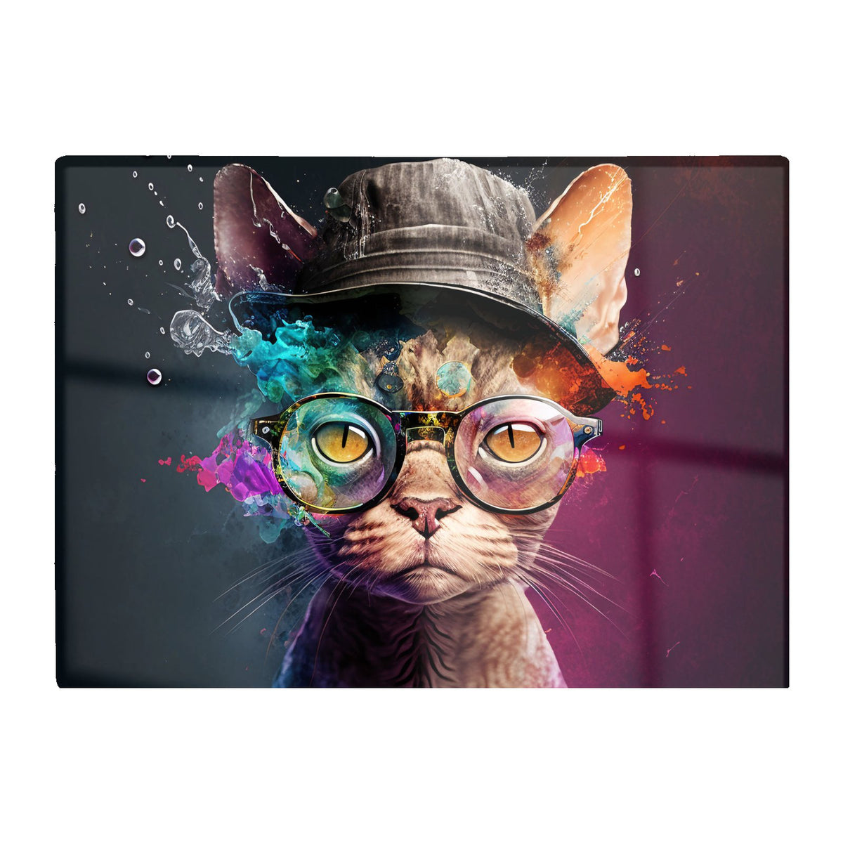 Devon Rex Cat With Hat Splashart Chopping Board