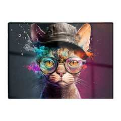 Devon Rex Cat With Hat Splashart Chopping Board