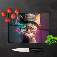 Devon Rex Cat With Hat Splashart Chopping Board