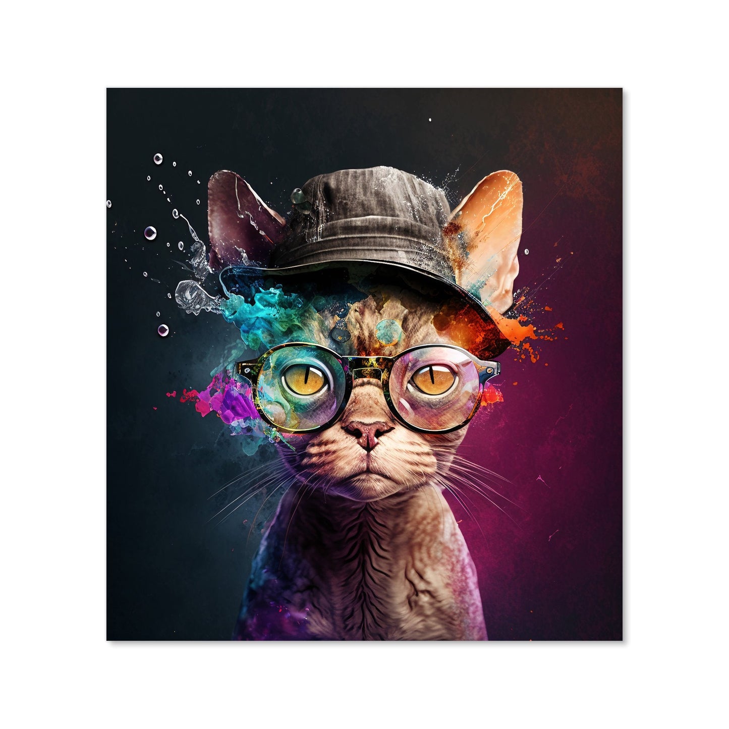 Devon Rex Cat With Hat Splashart Kitchen Splashback