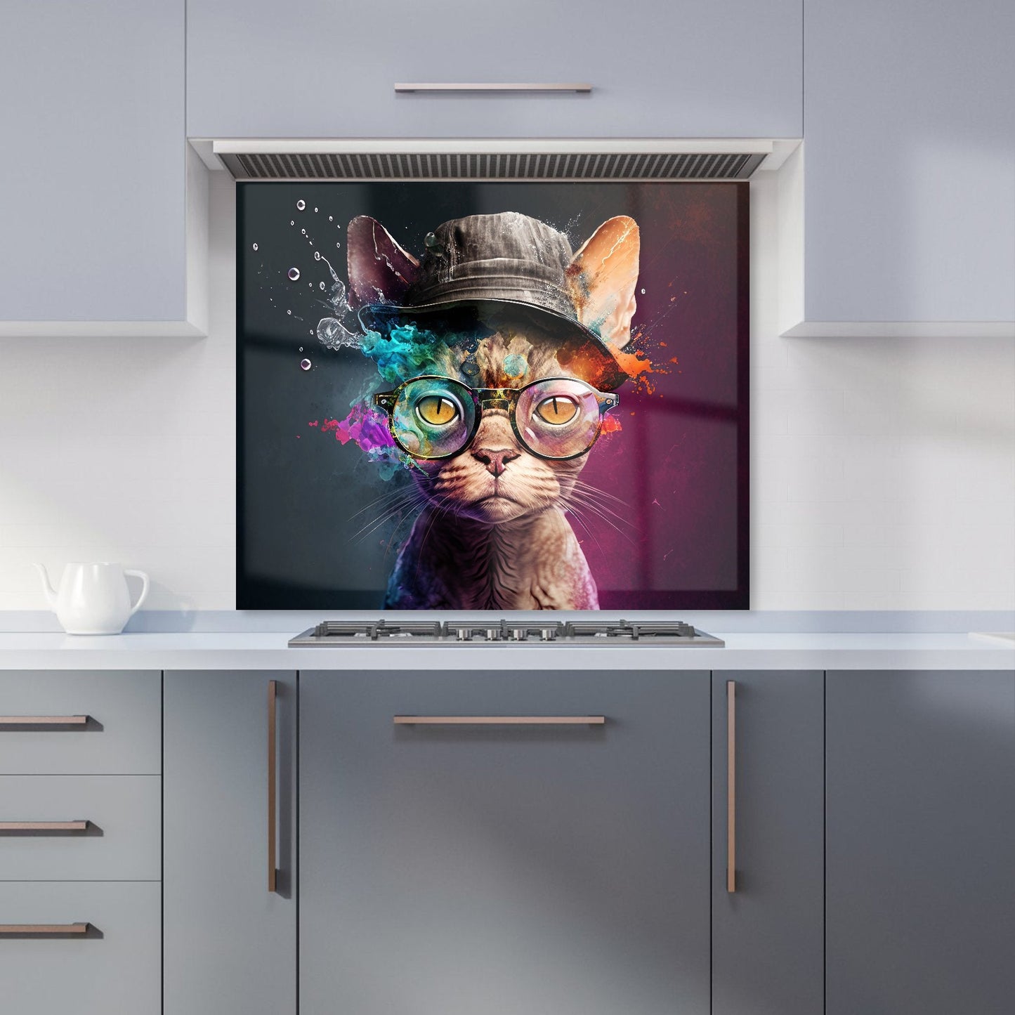 Devon Rex Cat With Hat Splashart Kitchen Splashback