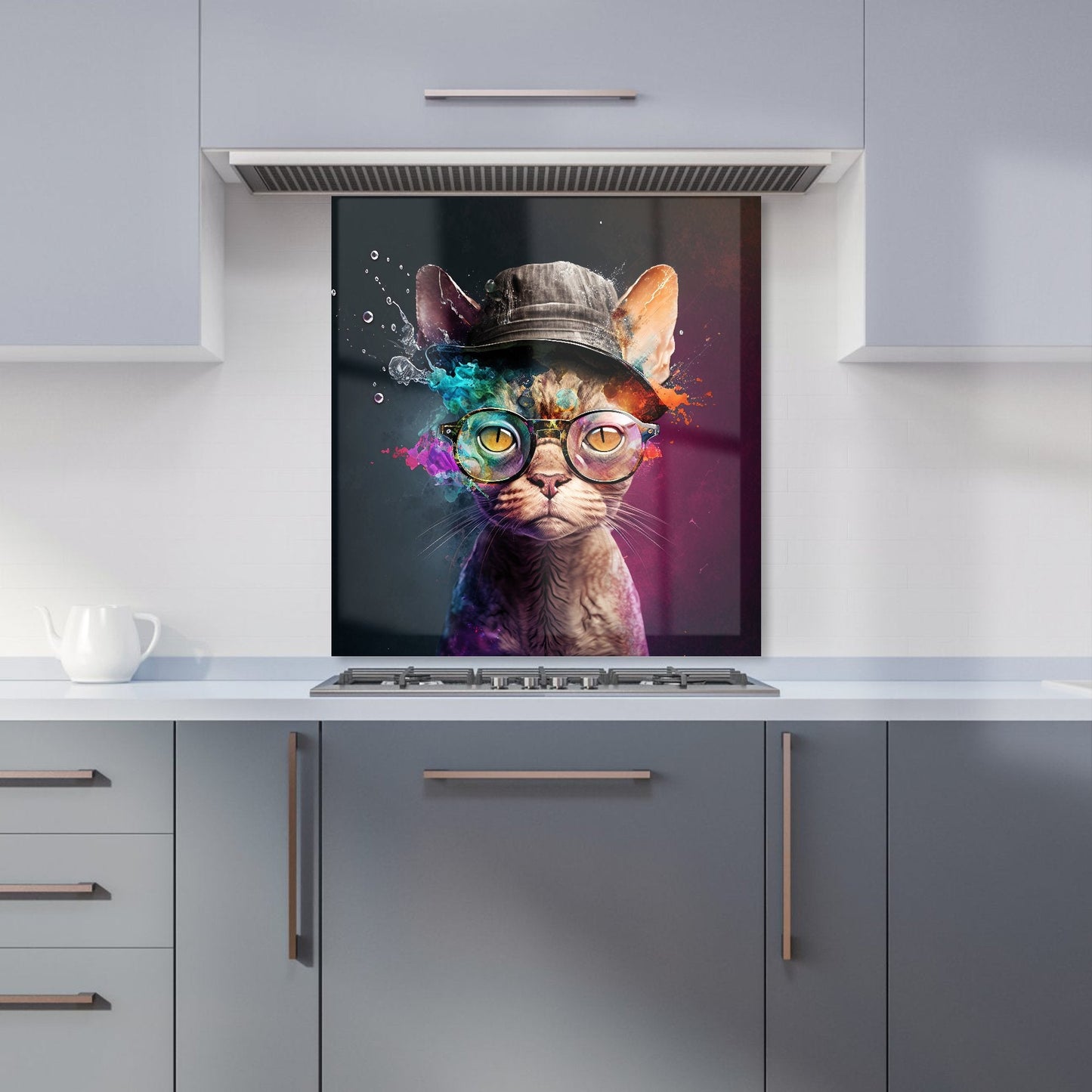 Devon Rex Cat With Hat Splashart Kitchen Splashback