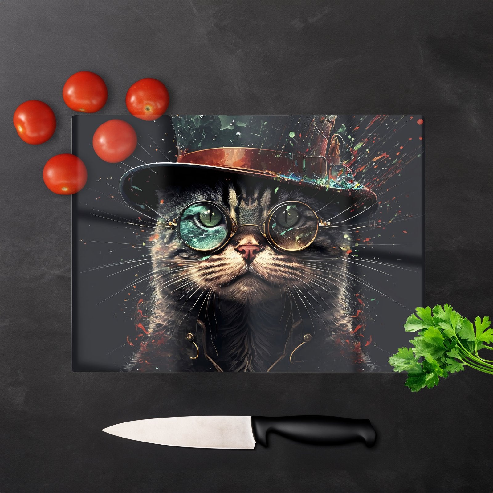 Cat With Glasses Splashart Chopping Board