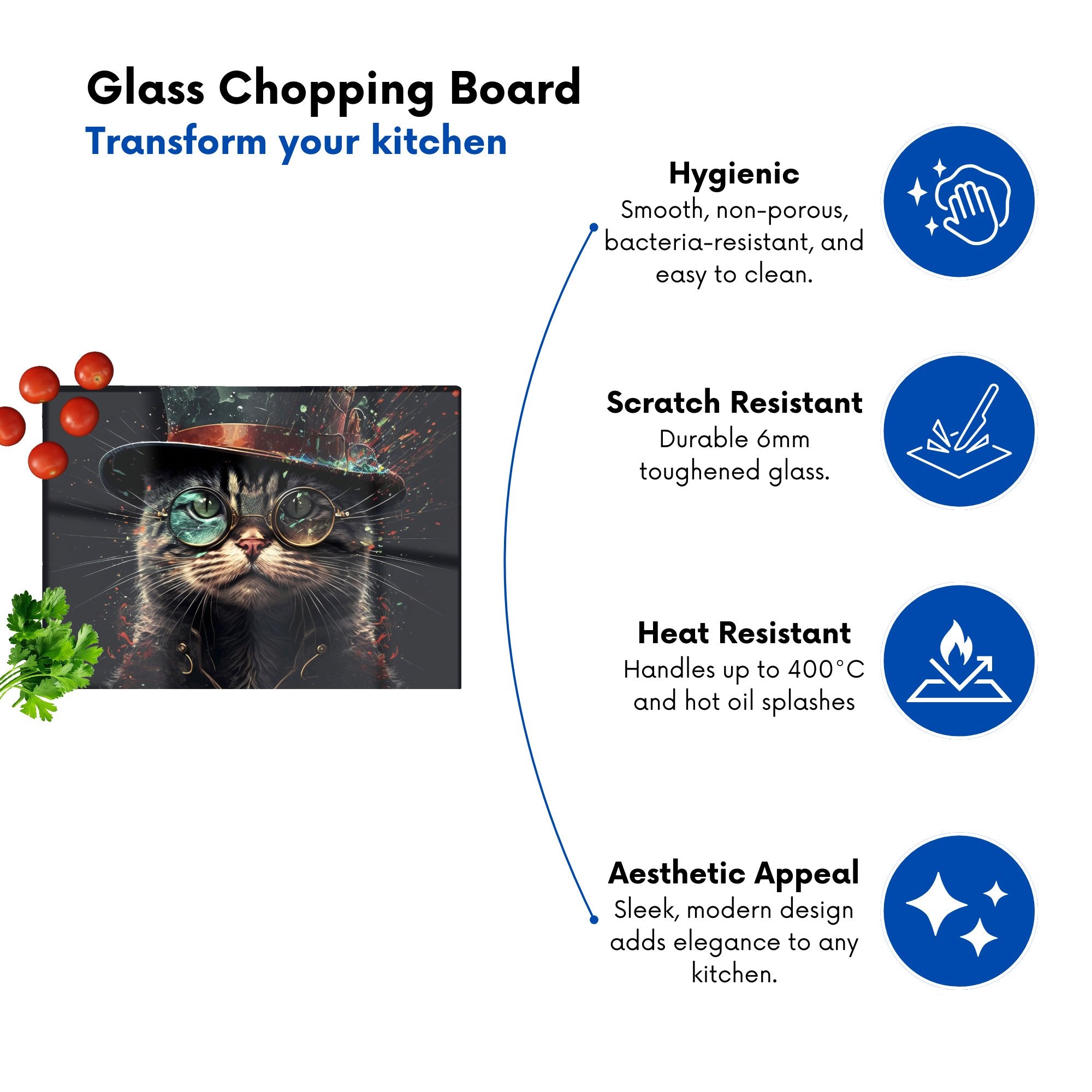 Cat With Glasses Splashart Chopping Board