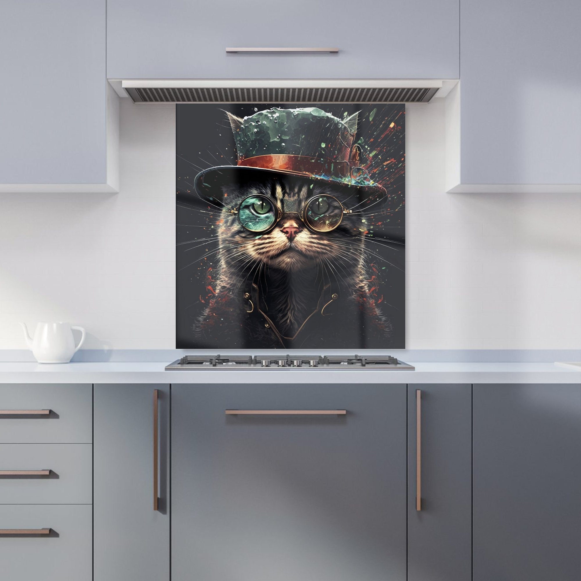 Cat With Glasses Splashart Kitchen Splashback