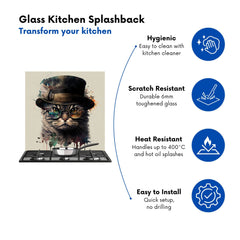 Cat With Glasses And Hat Splashart Kitchen Splashback
