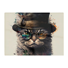 Cat With Glasses And Hat Splashart Chopping Board