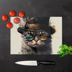 Cat With Glasses And Hat Splashart Chopping Board
