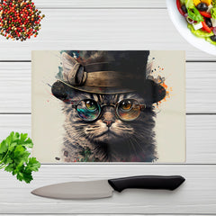 Cat With Glasses And Hat Splashart Chopping Board
