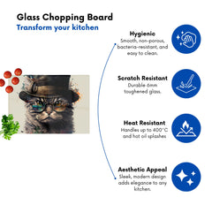 Cat With Glasses And Hat Splashart Chopping Board
