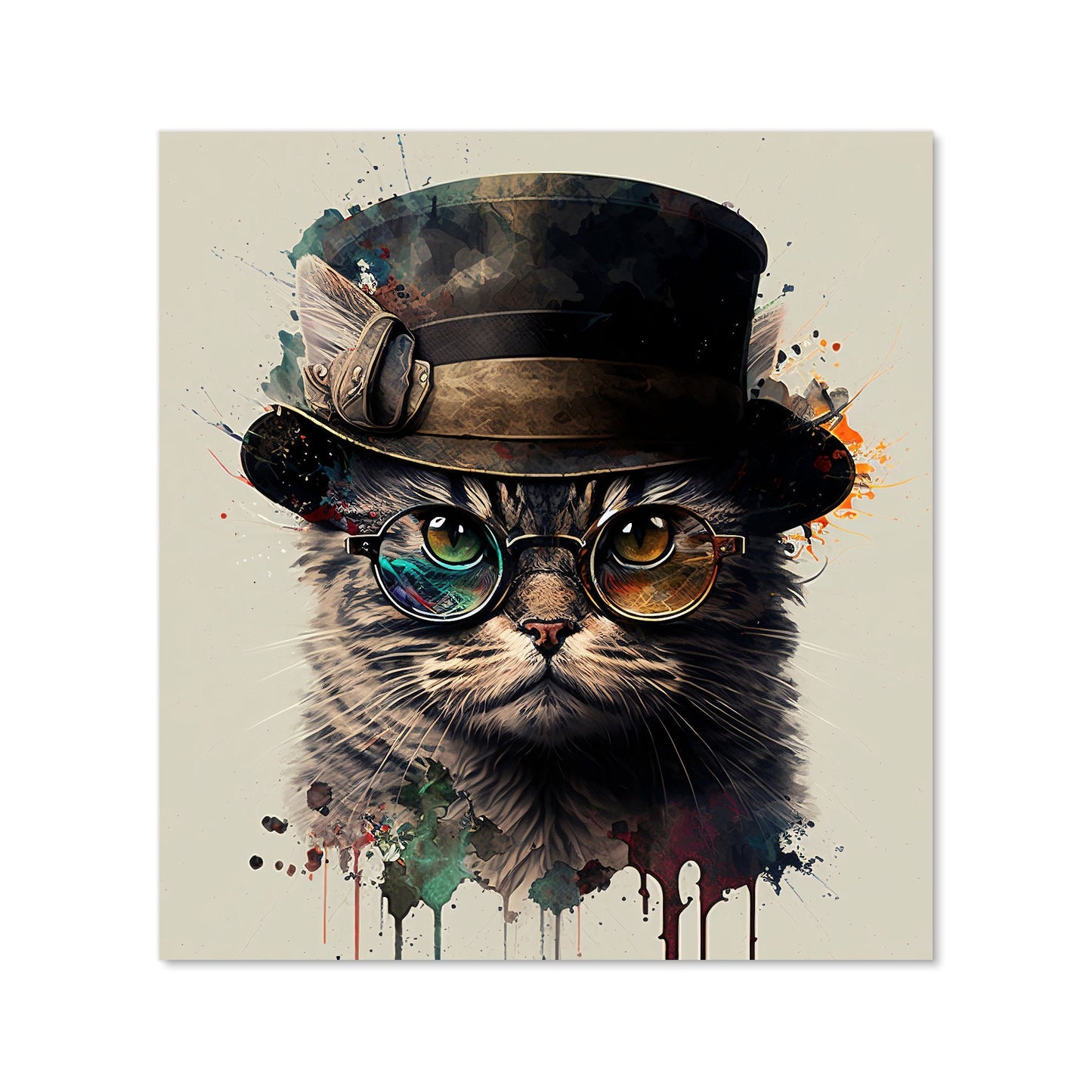 Cat With Glasses And Hat Splashart Kitchen Splashback