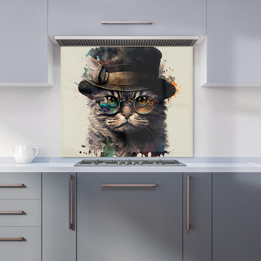 Cat With Glasses And Hat Splashart Kitchen Splashback