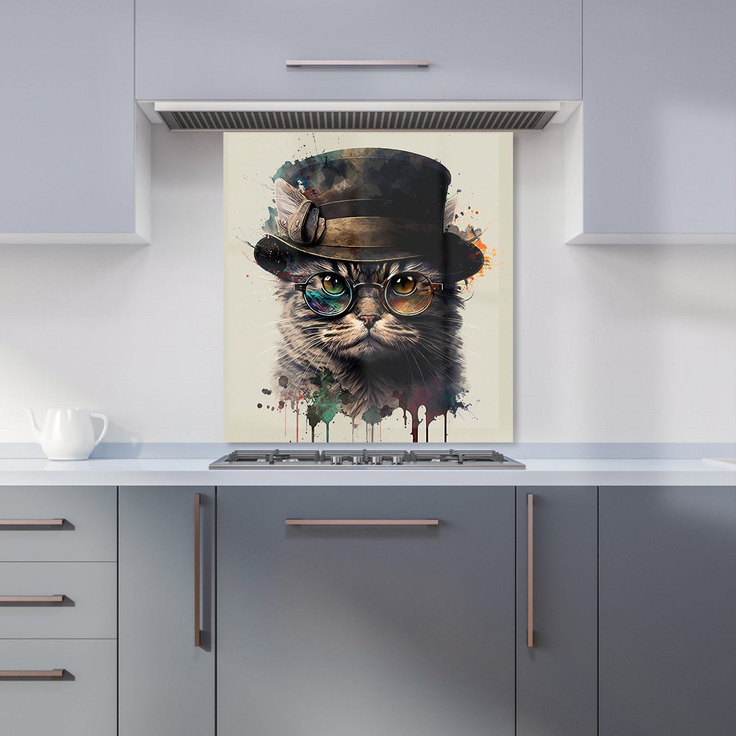 Cat With Glasses And Hat Splashart Kitchen Splashback