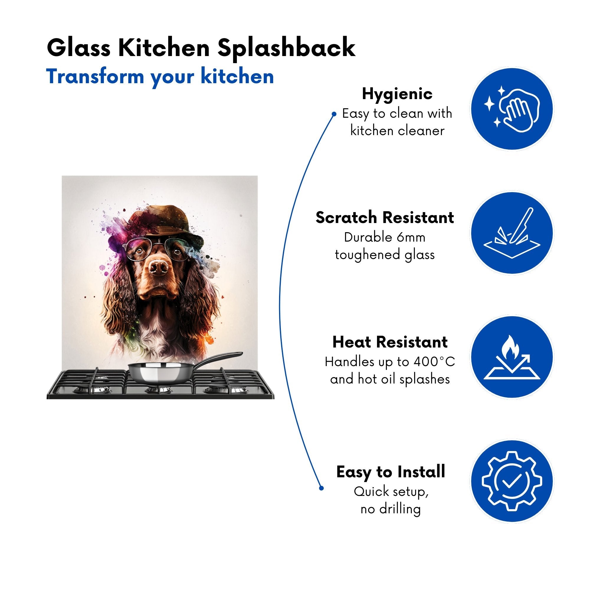 English Cocker Spaniel Splashart Kitchen Splashback
