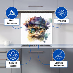 Shorthair Cat With Glasses Splashart Kitchen Splashback