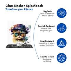 Shorthair Cat With Glasses Splashart Kitchen Splashback